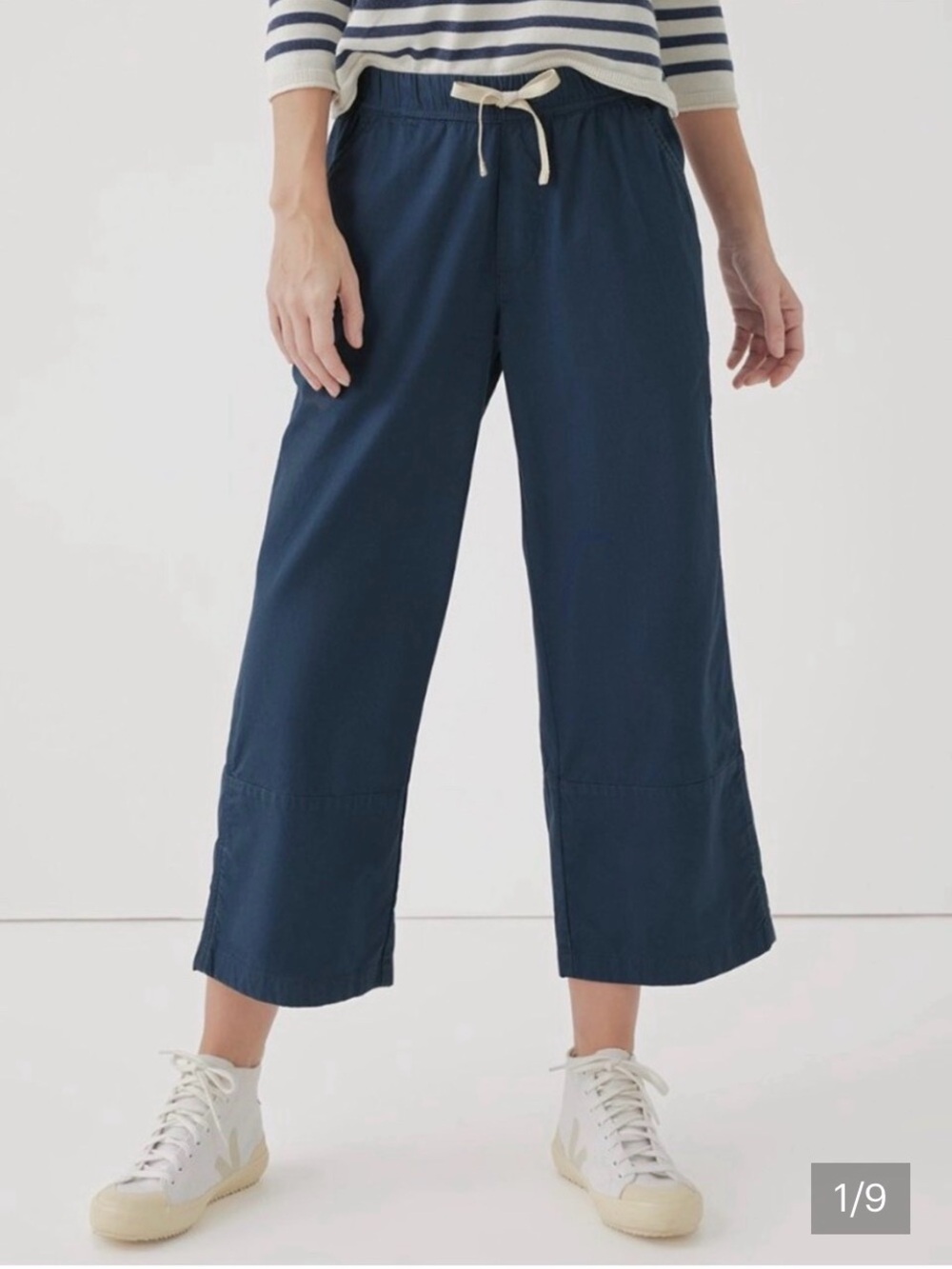 Pact Navy Cropped Wide-Leg Drawstring Pants